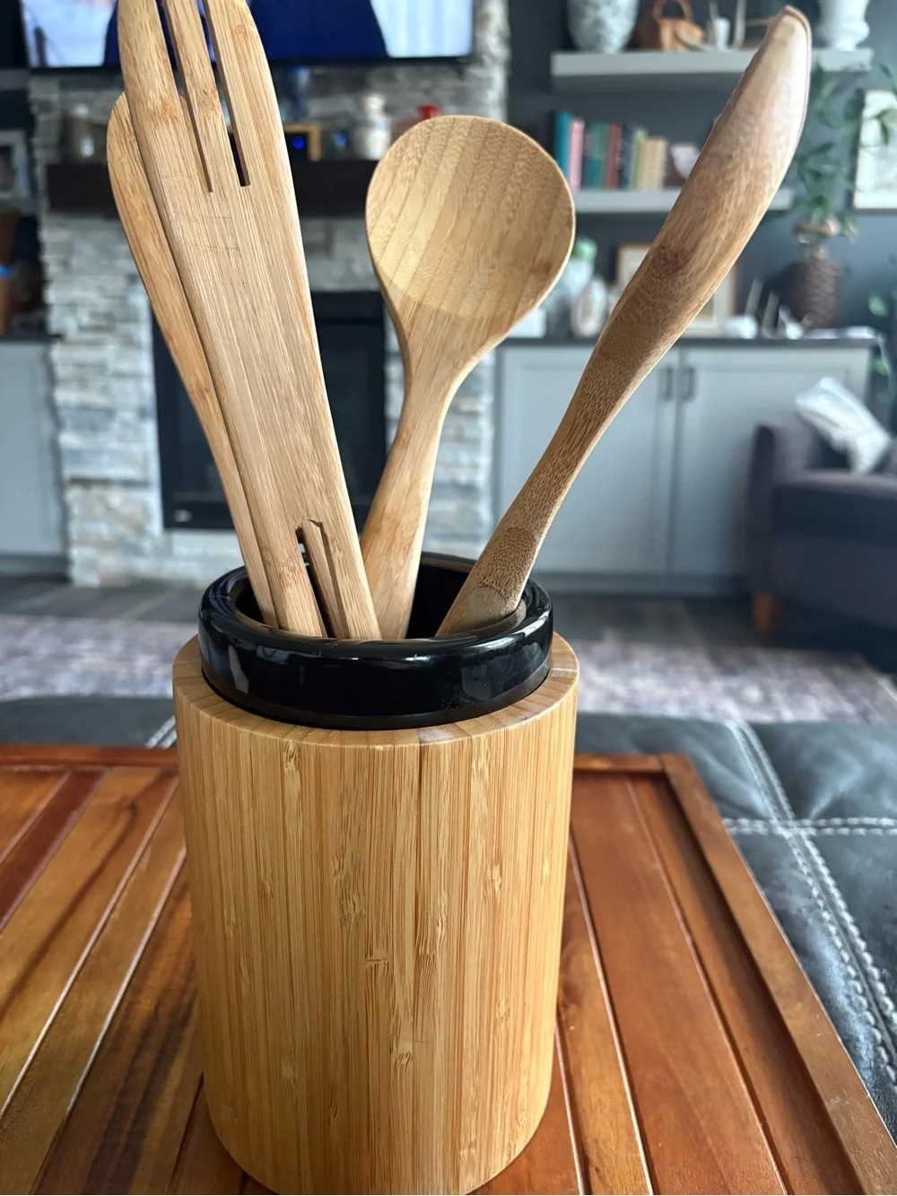 Giada De Laurentiis Bamboo Utensil Holder & Wood Kitchen Utensil Set